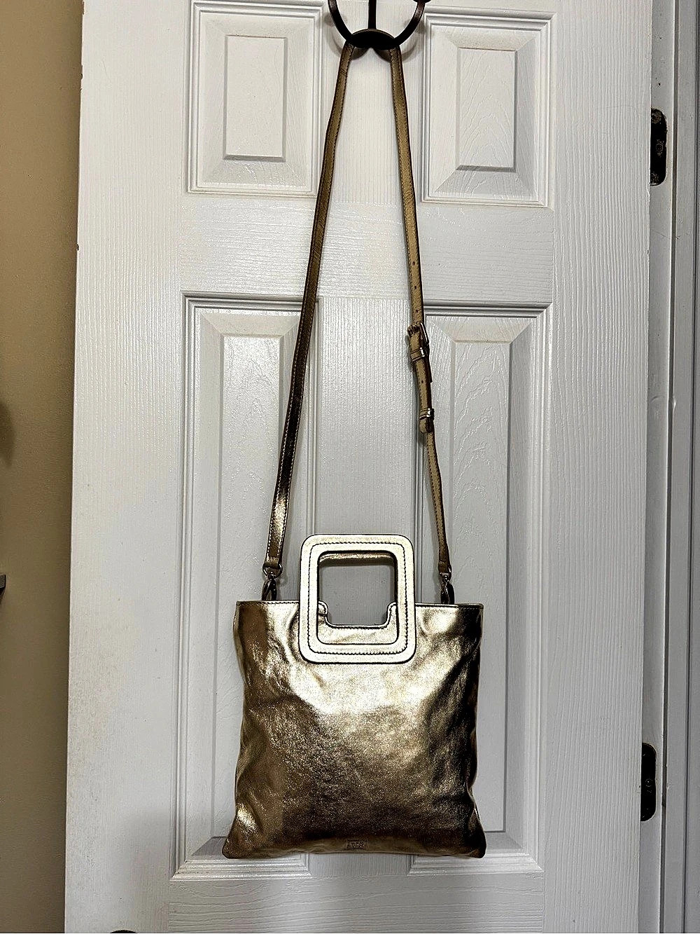 TMRW Studio Mateo Leather Shoulder Bag in Gold NWT